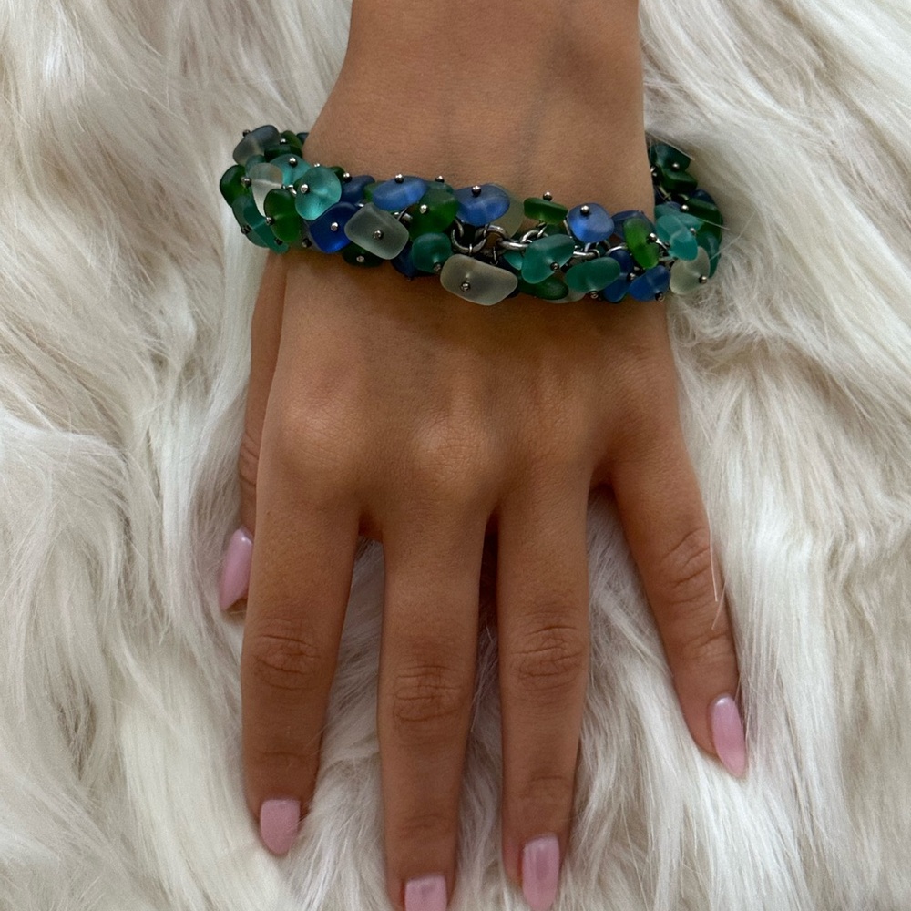sterling silver Coastal Green & Blue Sea d Bracelet - Women Jewelry - Picture 9 of 12